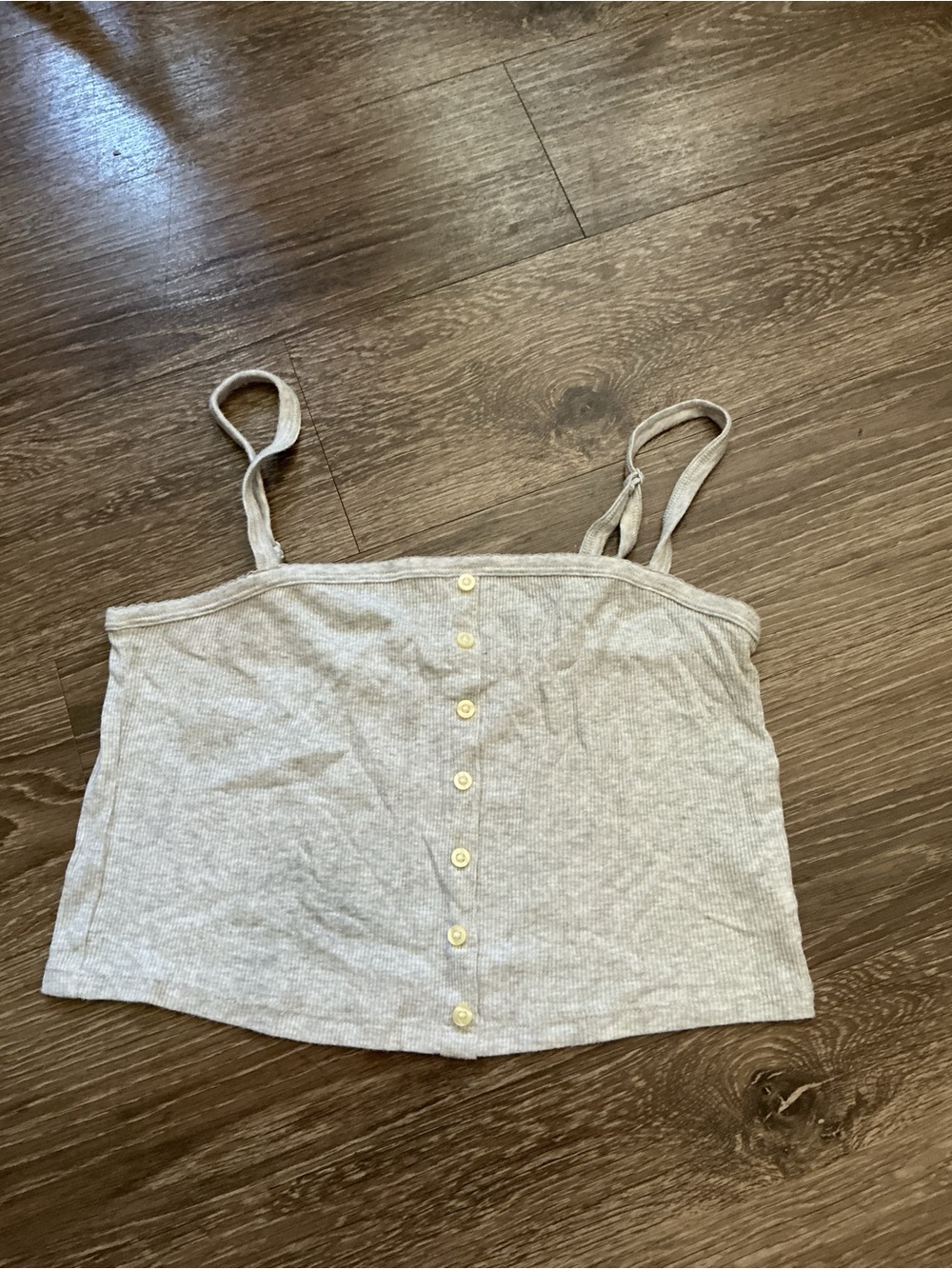 American Eagle Outfitters Light Gray Ribbed Button-Front Cami Top